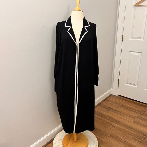 Lord & Taylor Long Cardigan Sweater Knit Jacket Black Contrast Edging Sz 2X - Picture 2 of 11